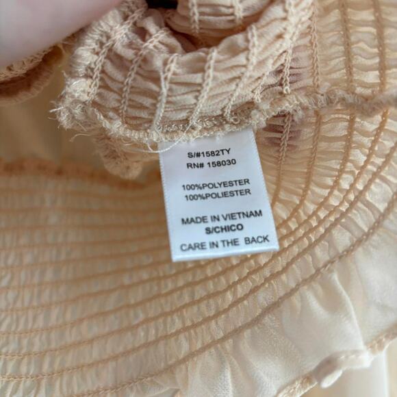 Love Tree Sheer Top Cream Elastic Waistband Button Up Size Small - Picture 3 of 4